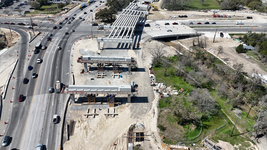 Crews complete bridge caps near William Cannon Drive. March 2024.