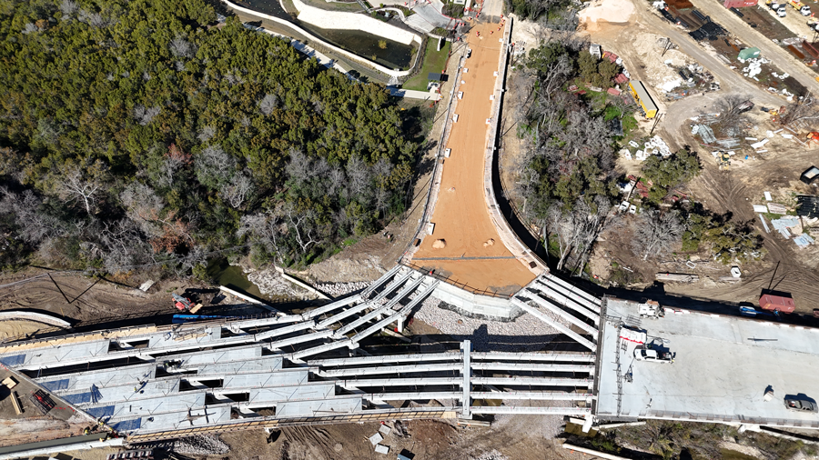 Bridge deck work on Old Bee Caves Road. January 2024.