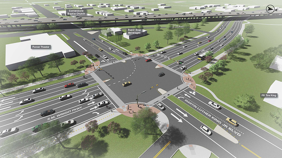 Aeriel view rendering of Martin Luther King Jr. Boulevard.