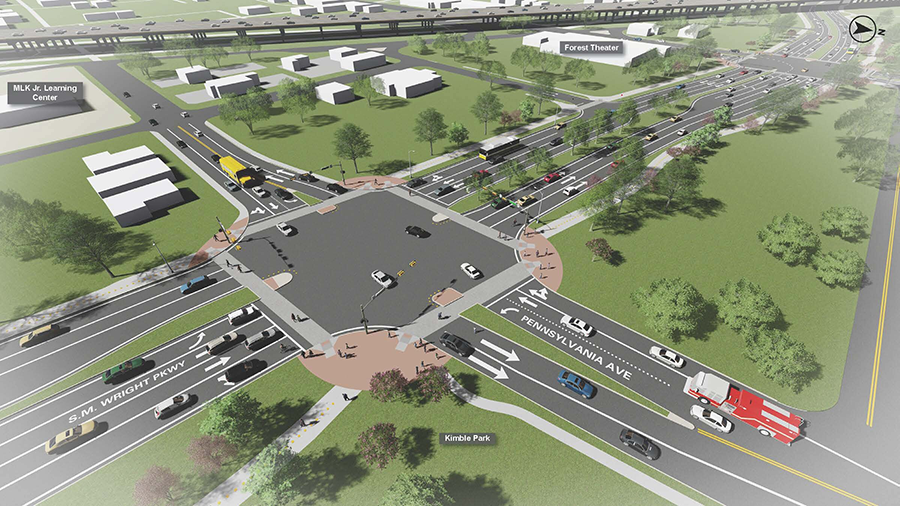 Aeriel view rendering of Pennsylvania Avenue.