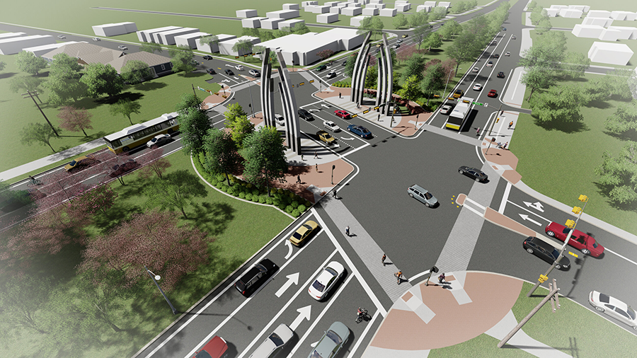 Aeriel view rendering of Pine Street.