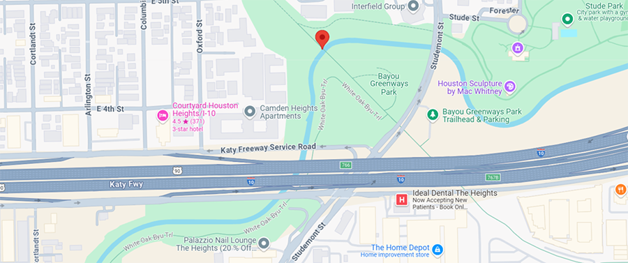 MKT trail bridge closure Map of MKT trail bridge closure area near I-10 and Studemont St.