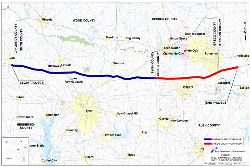 IH-20 6-Lane Expansion Project location map through Gregg and Smith counties