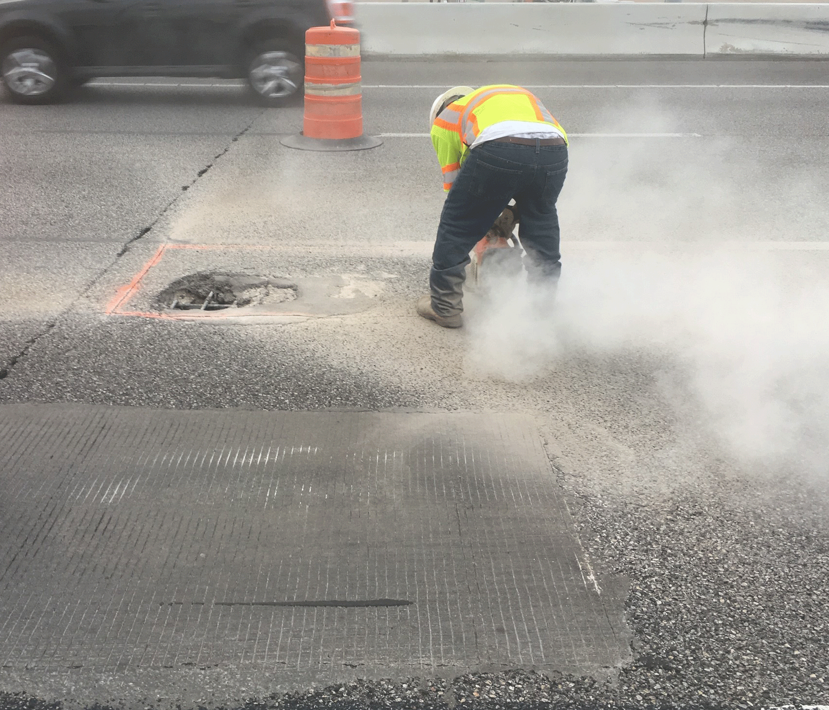 Saw-cutting along defined repair boundaries (click in image to see full-size image)