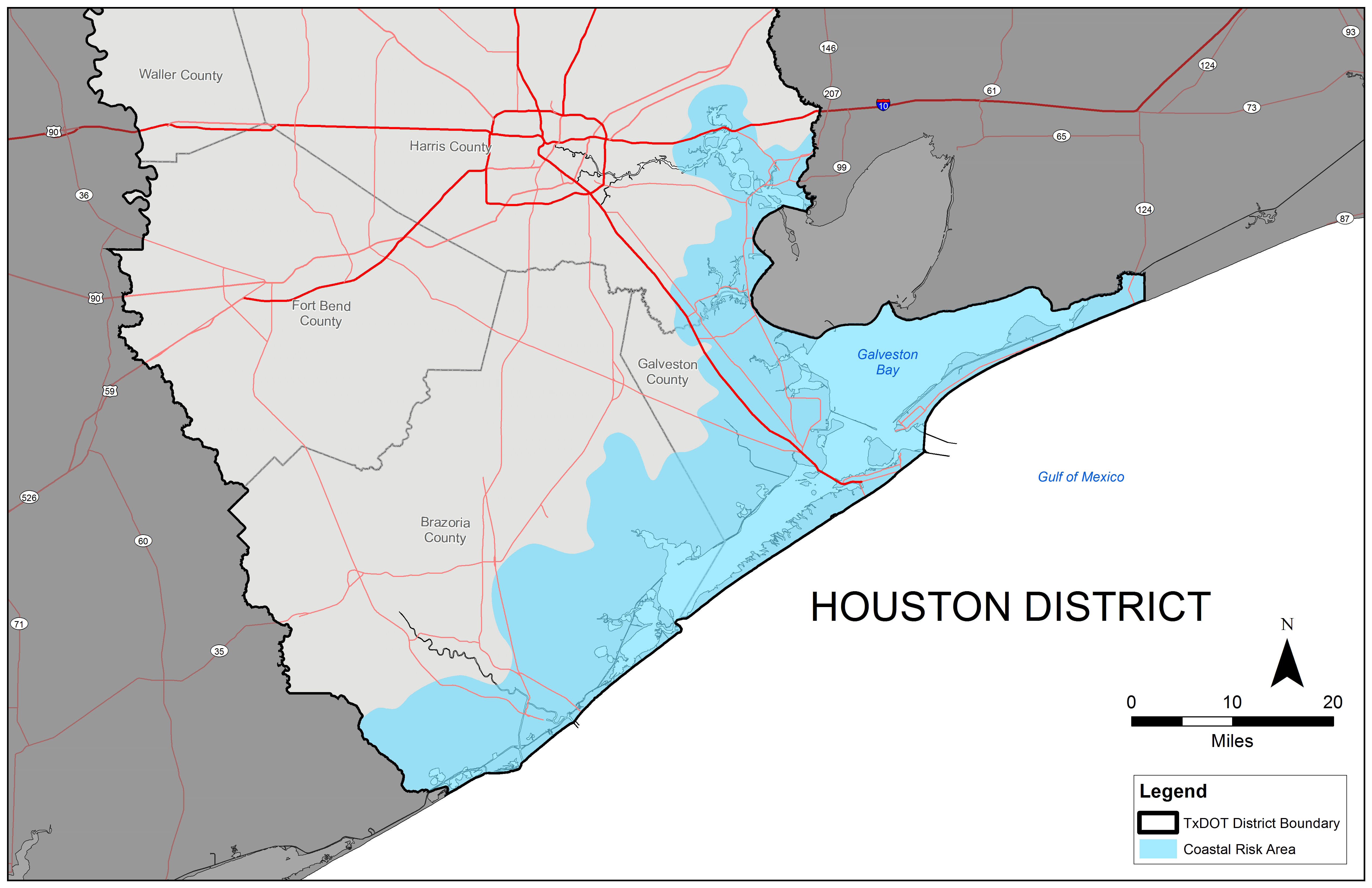 TxDOT Houston District Coastal Risk Area. (click in image to see full-size image)