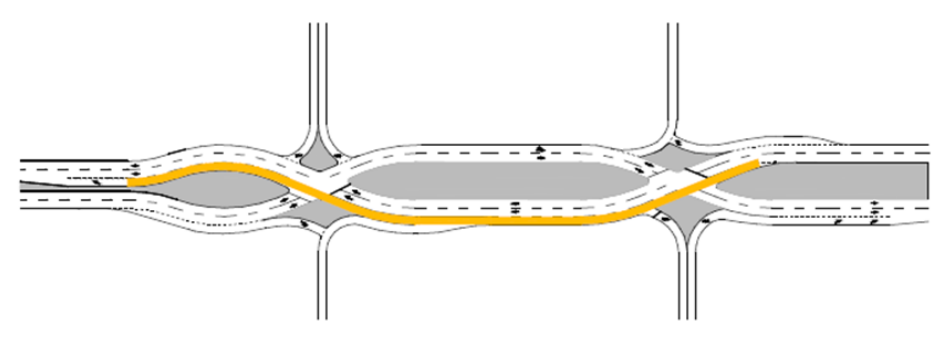 Auxiliary Left-Turn Lane Developed Prior to the First Crossover ( click in image to see full-size image)