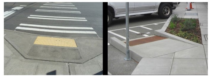 Curb Ramp with Flares (left) and Returned Curb (right). ( click in image to see full-size image)