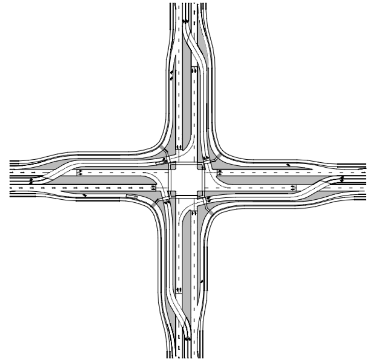 DLT Intersection with Displaced Left-Turns on All Approaches ( click in image to see full-size image)