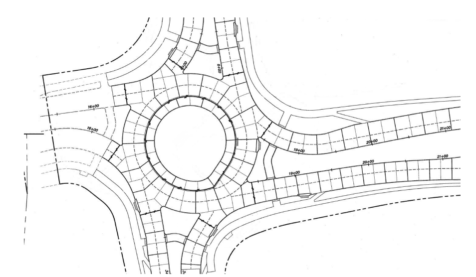 Example Pinwheel Jointing Pattern at a Multilane Roundabout ( click in image to see full-size image)