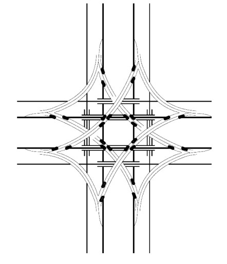  Five Level Fully Directional Interchange with Frontage Roads  ( click in image to see full-size image)