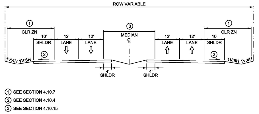 Rural Typical Section– Multilane Divided (4 Lanes) ( click in image to see full-size image)
