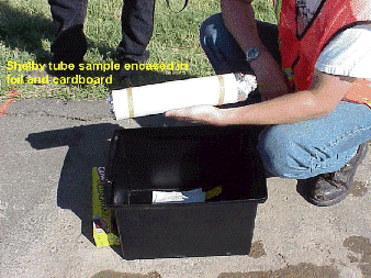 Aluminum foil/cardboard tube to protectShelby tube samples. (click in image to see full-size image)
