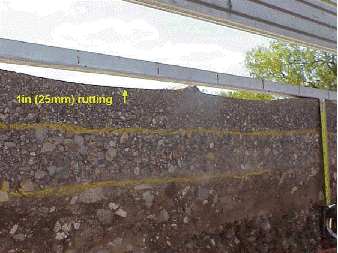 Trench sidewalls showing severe rutting. (click in image to see full-size image)
