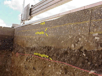 Trench sidewalls showing the pavement layerprofile. (click in image to see full-size image)