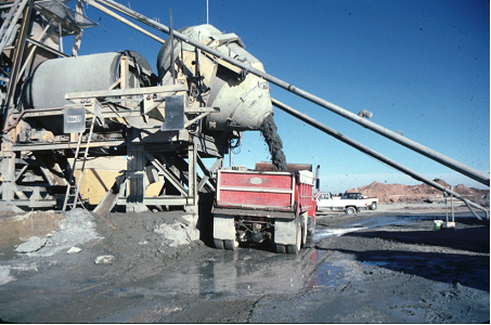 Discharging concrete into a dump truck. (click in image to see full-size image)