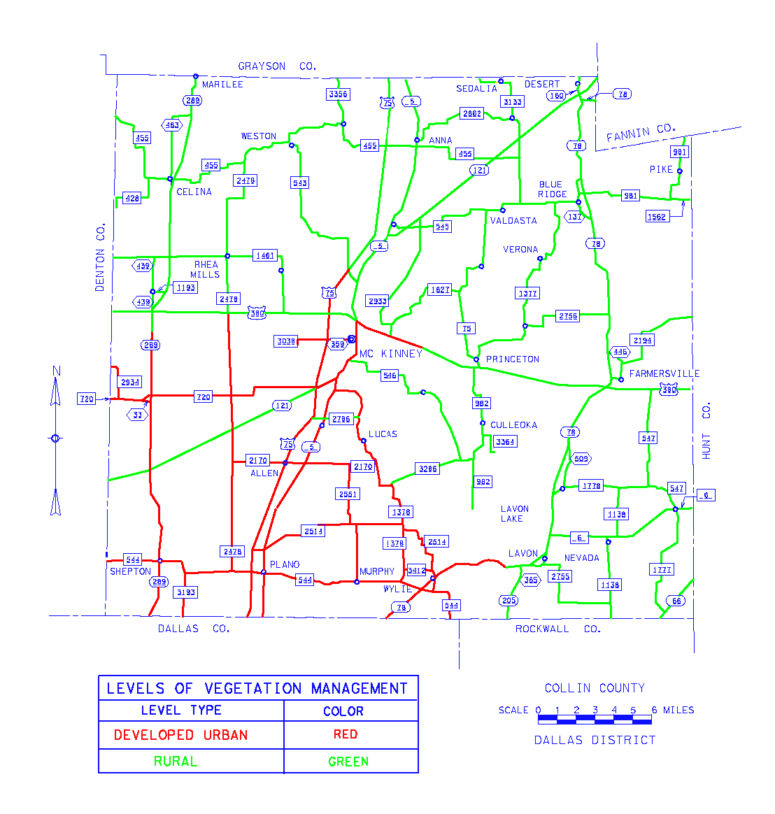 Two levels of right of way vegetation management, Developed Urban and Rural. (click in image to see full-size image)