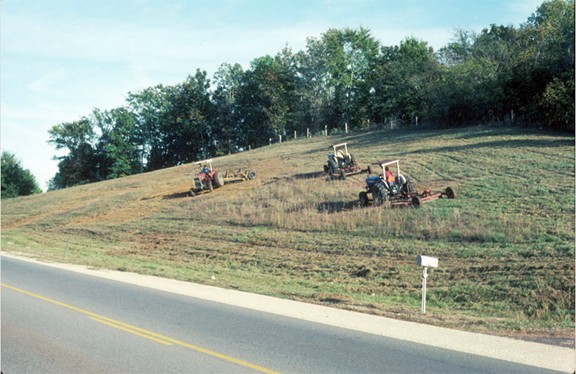Mowing steep slope (rutting and slope failure). (click in image to see full-size image)