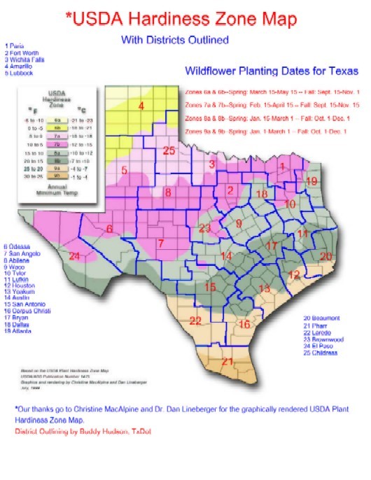 USDA Hardiness Zone Map with Districts. (click in image to see full-size image)