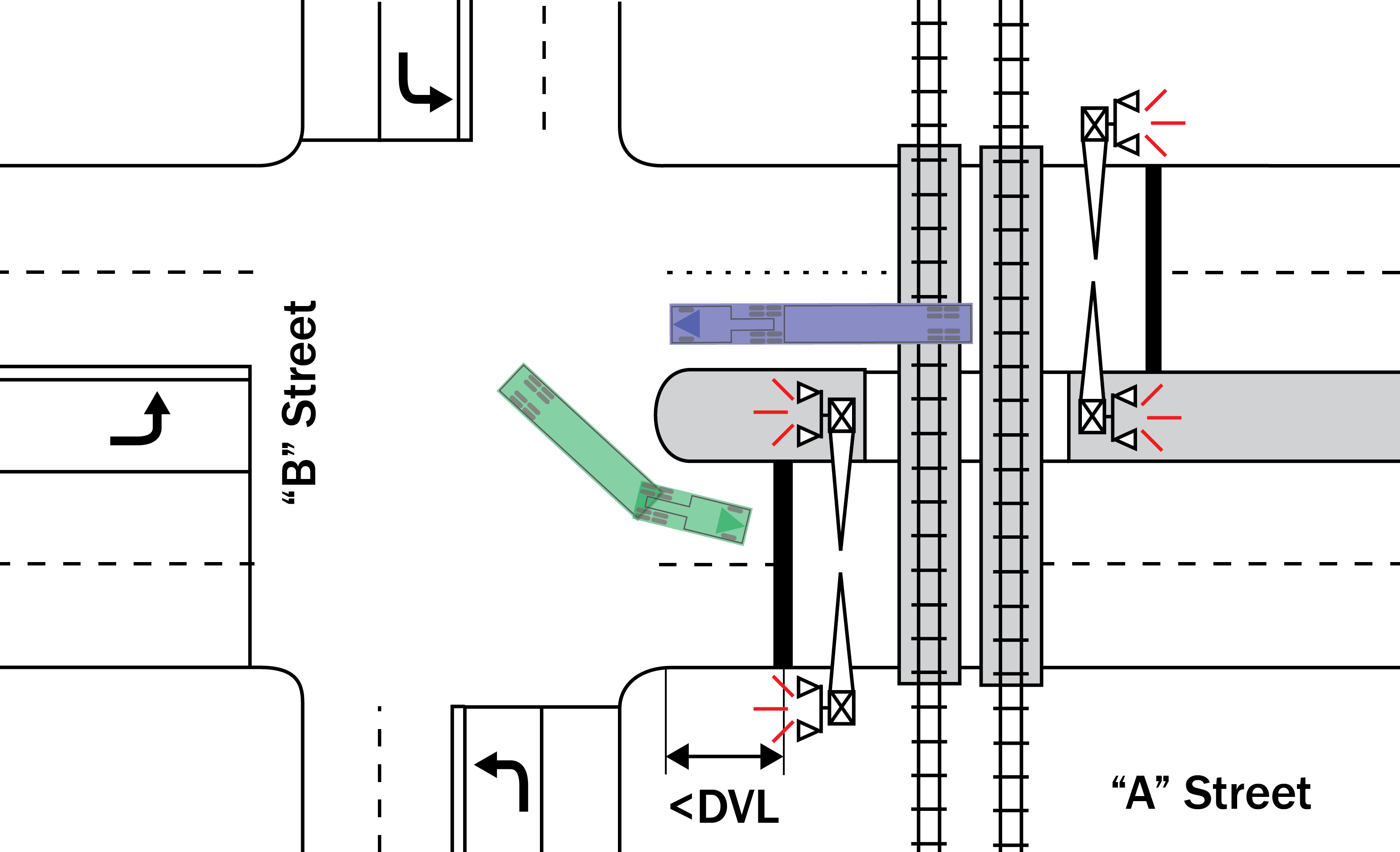 Figure 3&ndash;6. Left Turn Towards Tracks with Insufficient Storage