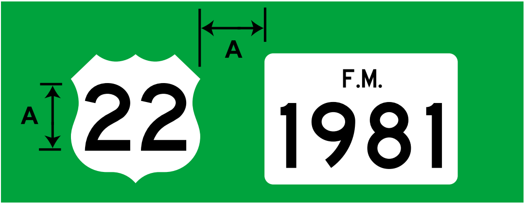 Lateral spacing between Route signs. (click in image to see full-size image)