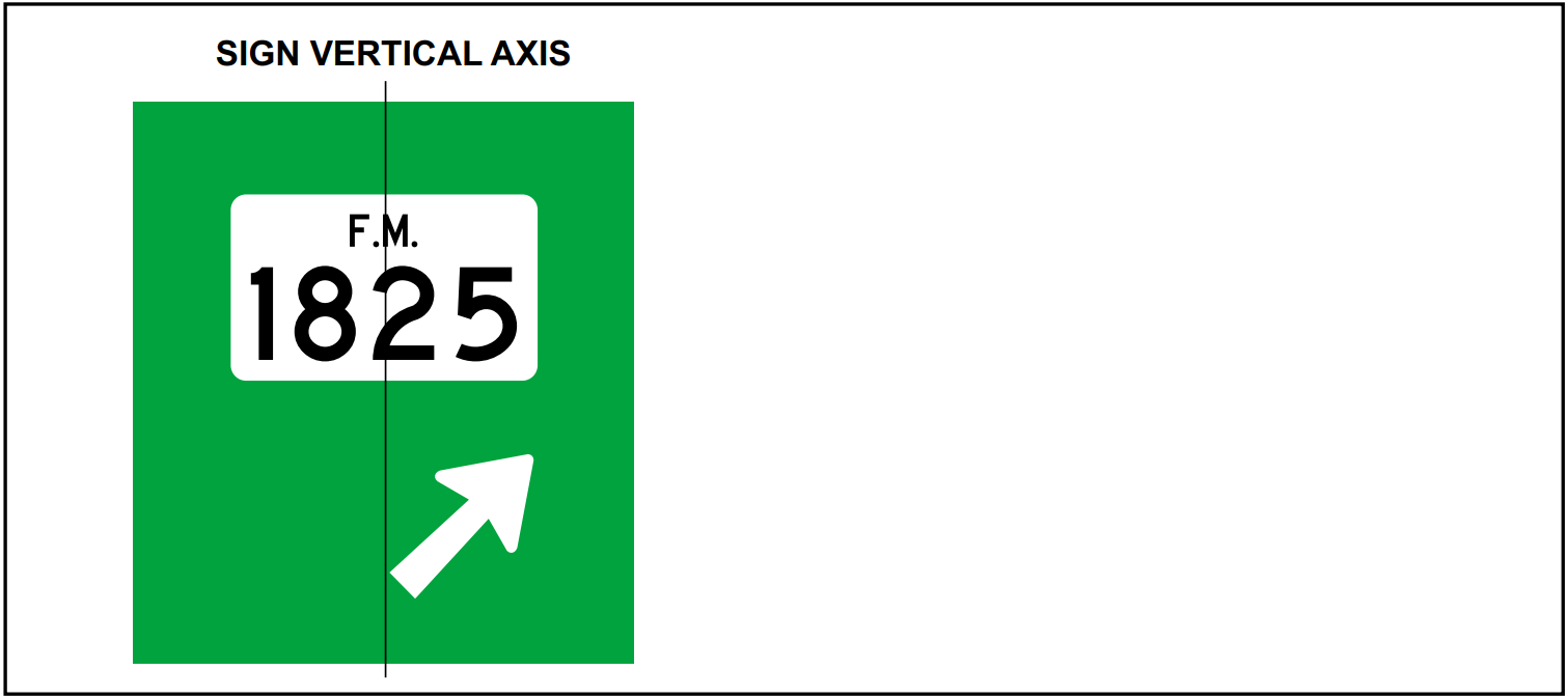 Route sign placement above an arrow onthe last line of copy. (click in image to see full-size image)