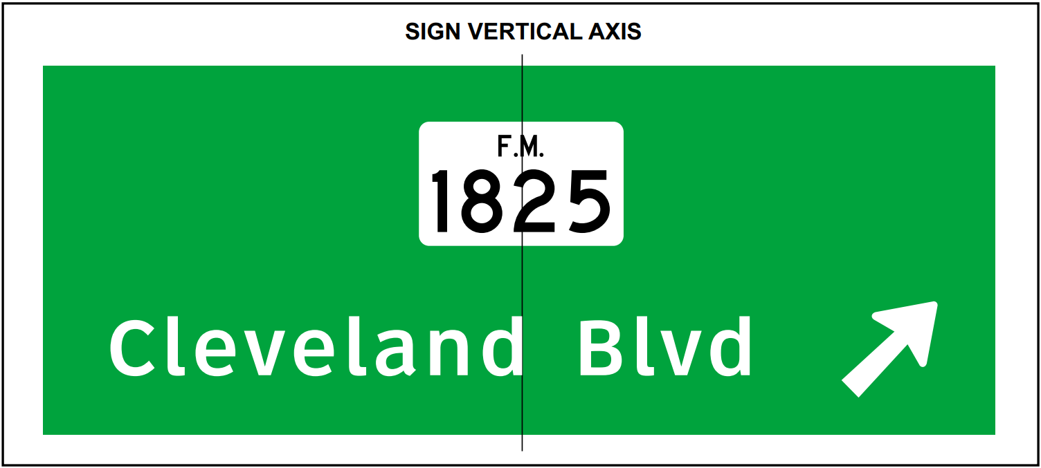 Route sign placement above a word messageand an arrow on the last line of copy. (click in image to see full-size image)
