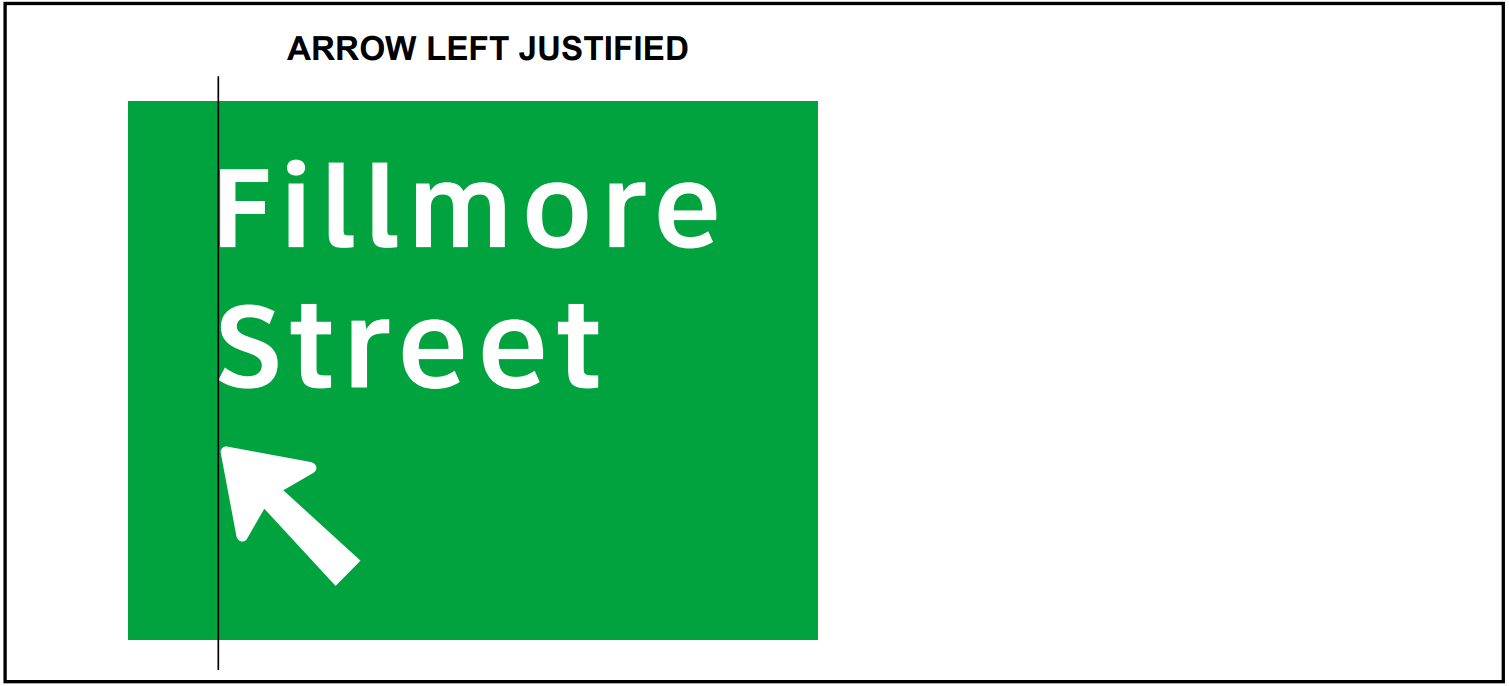 Arrow placement with roadway designationon the second line of copy. (click in image to see full-size image)
