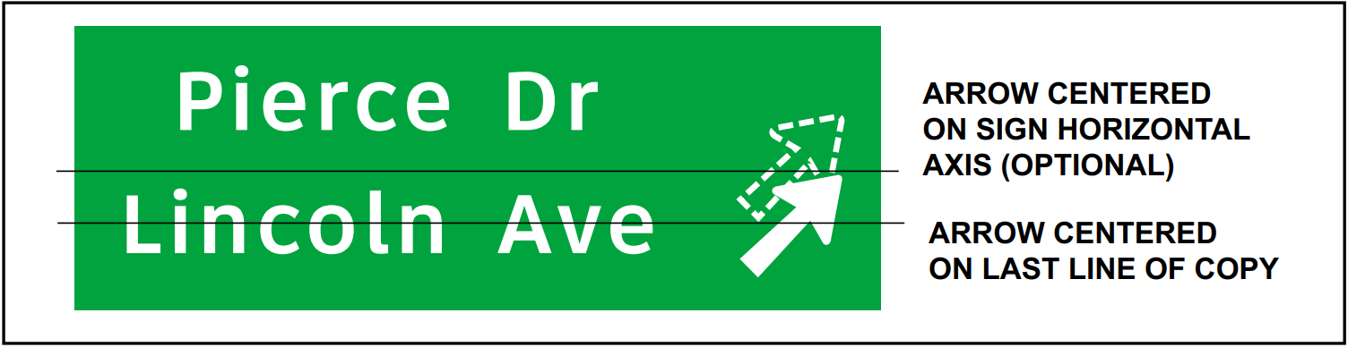 Arrow placement with two word messages,longest word message on the last line of copy, and arrow locatedto the right of the messages. (click in image to see full-size image)