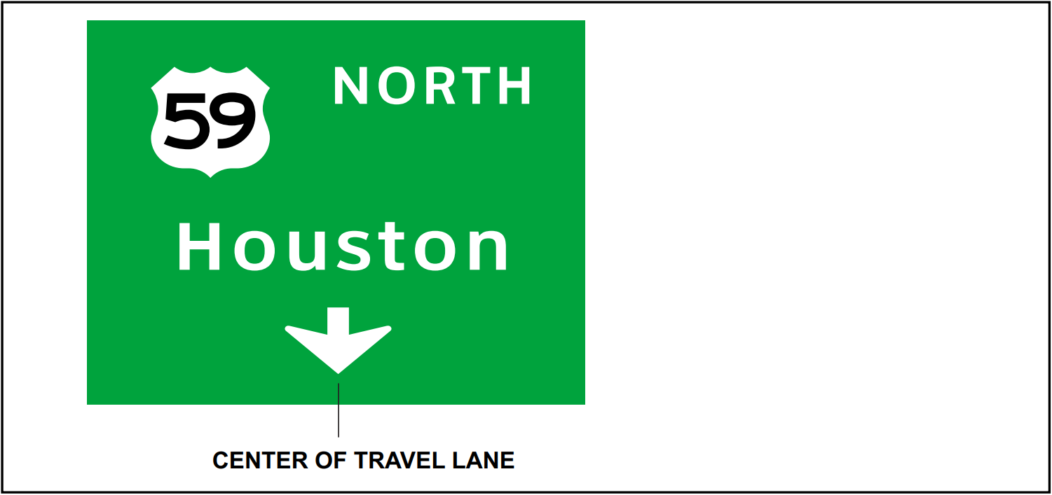 Downward arrow placement when sign is locatedin the center of the travel lane. (click in image to see full-size image)
