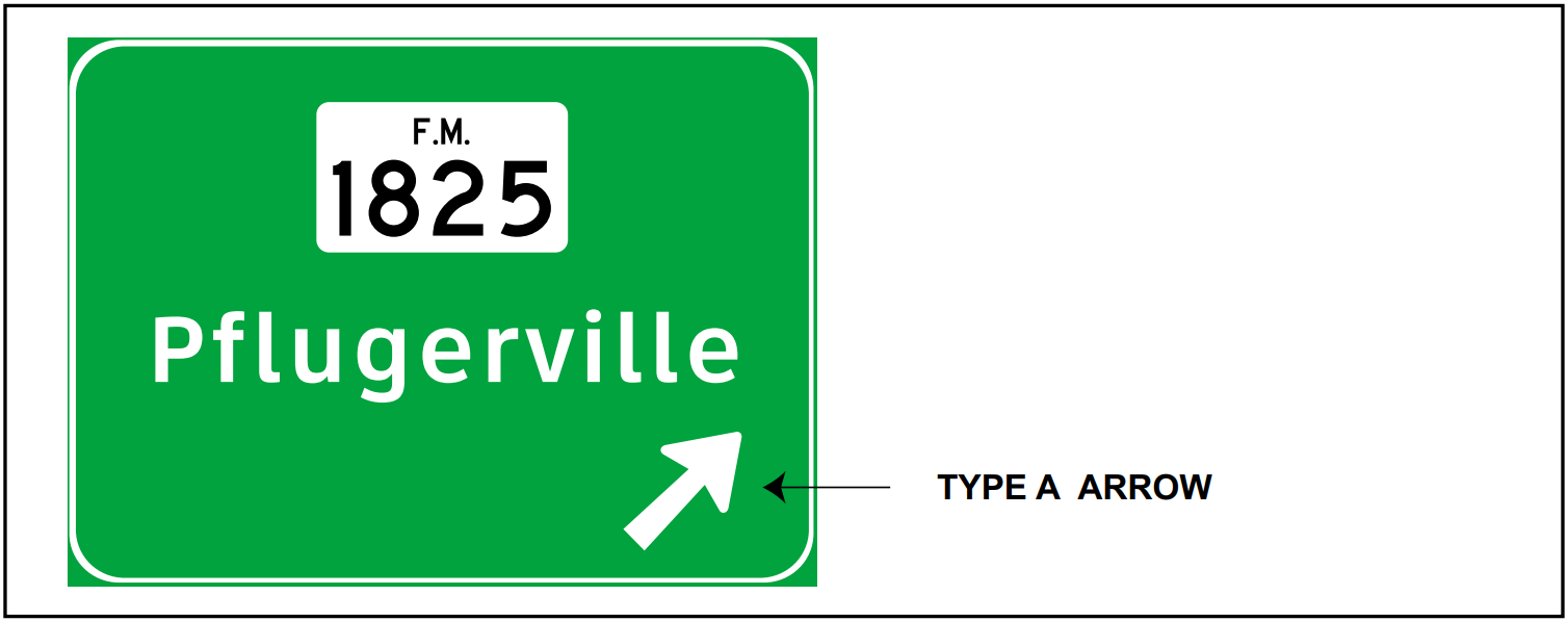 Type A arrow used on an Exit Directionsign. (click in image to see full-size image)