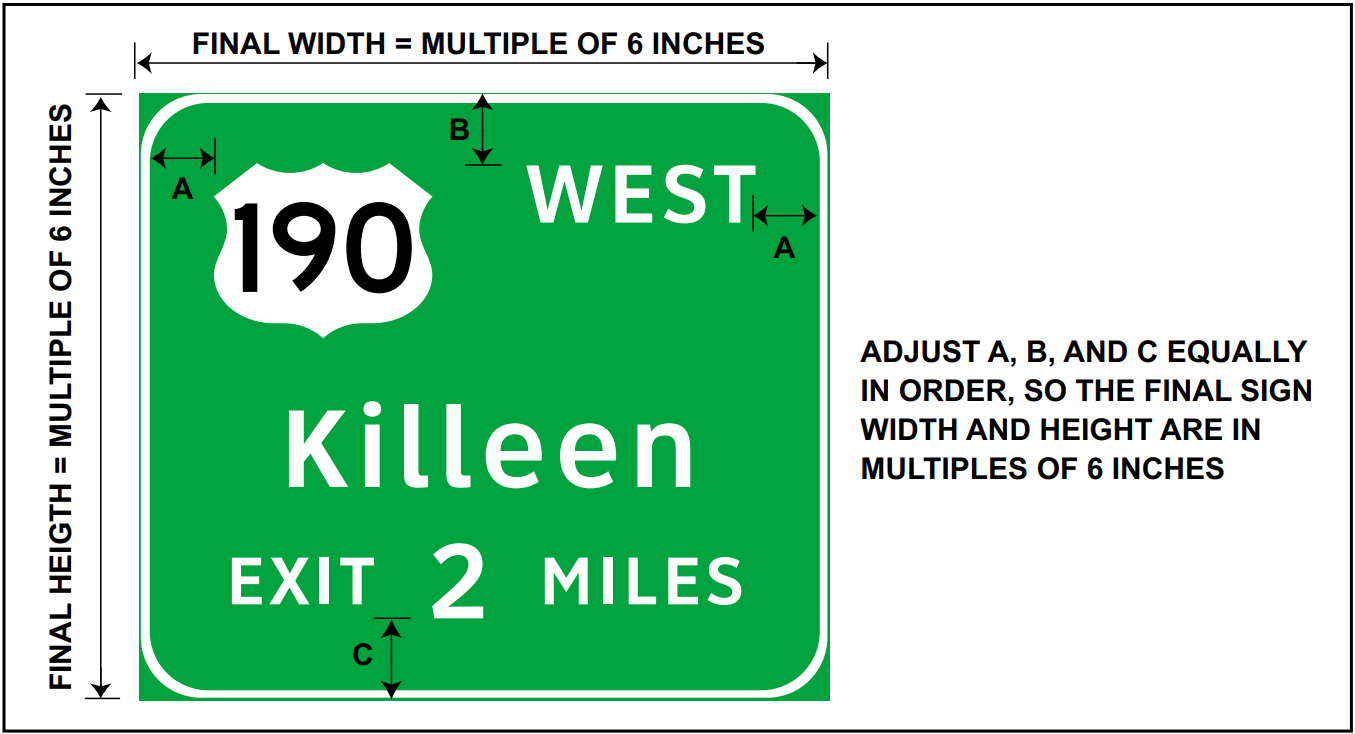 Final length and height adjustment of afreeway guide sign. (click in image to see full-size image)