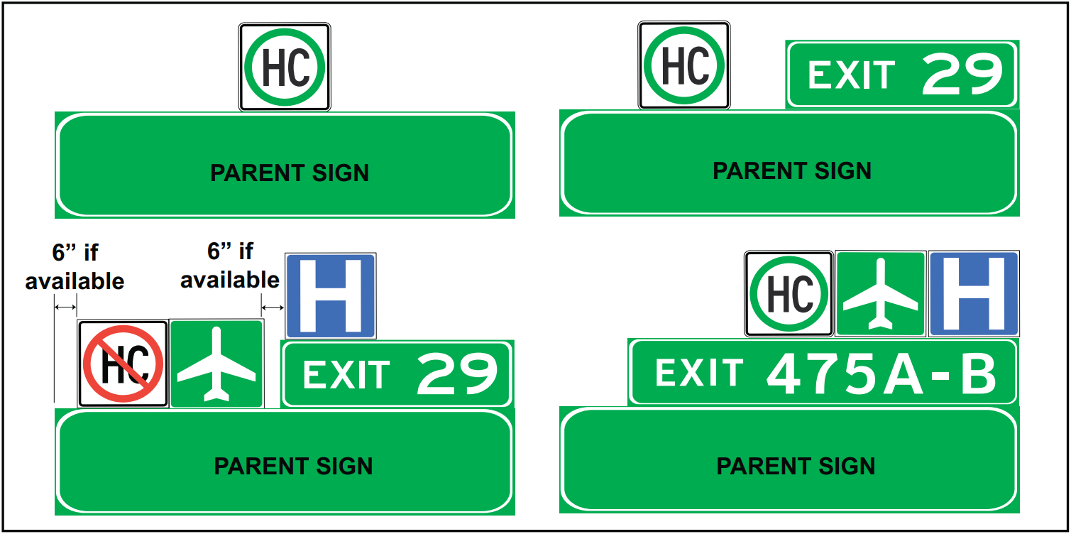 Overhead freeway guide sign and routingplaque typical assemblies. (click in image to see full-size image)