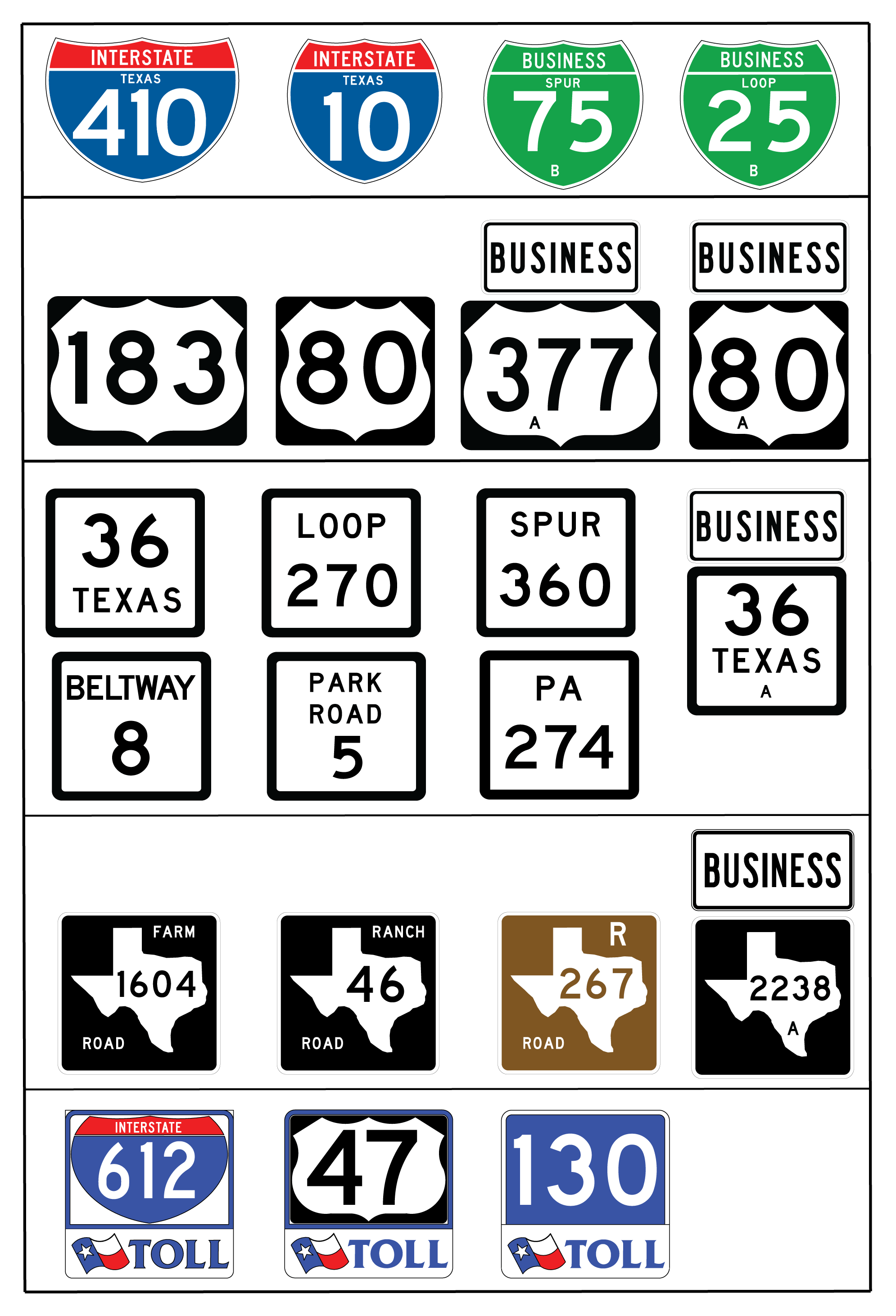 Route Signs for Independent Mounting (click in image to see full-size image)