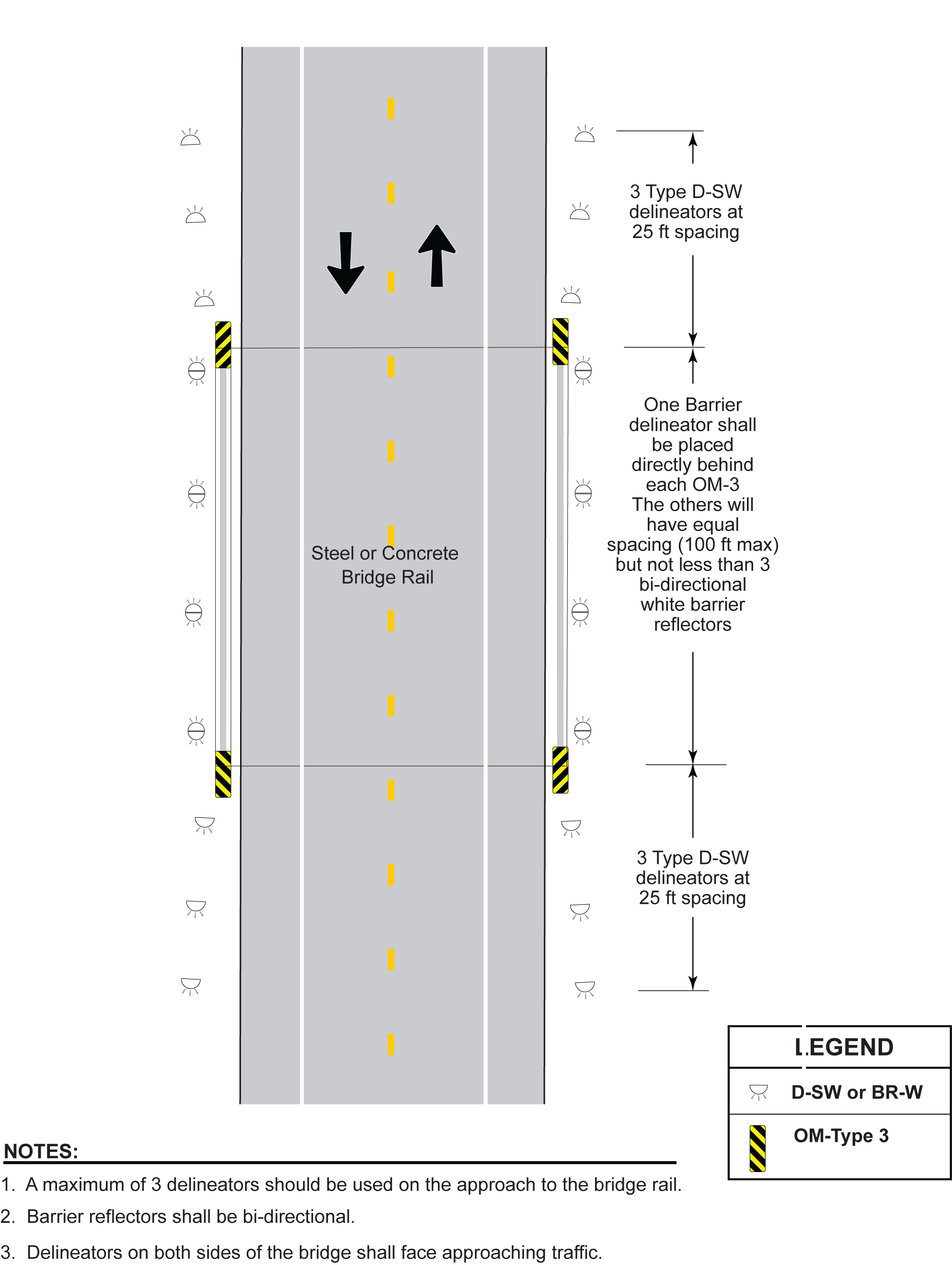 Two-Way Two-Lane Bridge with No ApproachRail (Bridge Rail Only) (click in image to see full-size image)