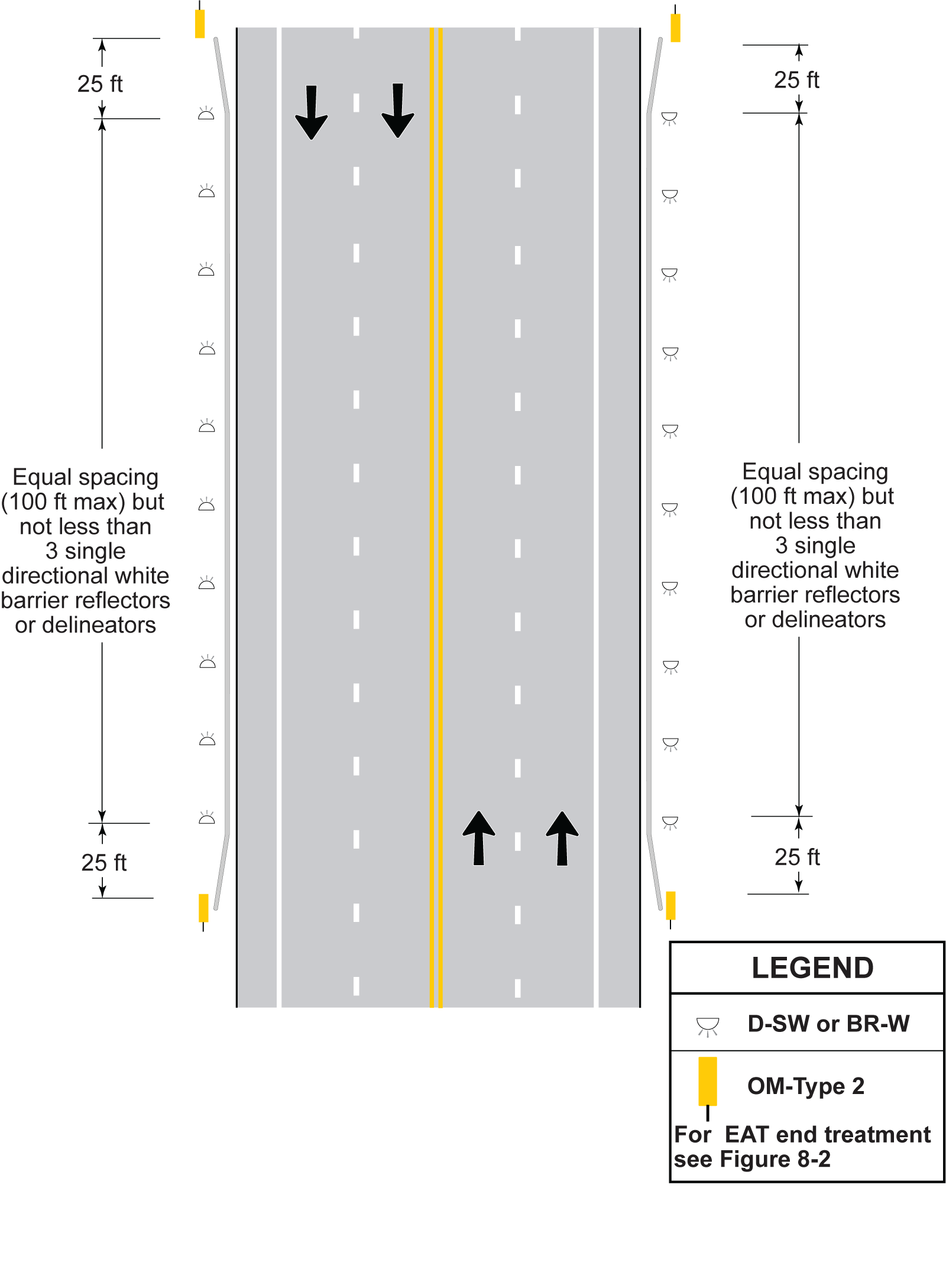 Multi-Lane Undivided Two-Way Road or Bridgewith Guardrail (click in image to see full-size image)