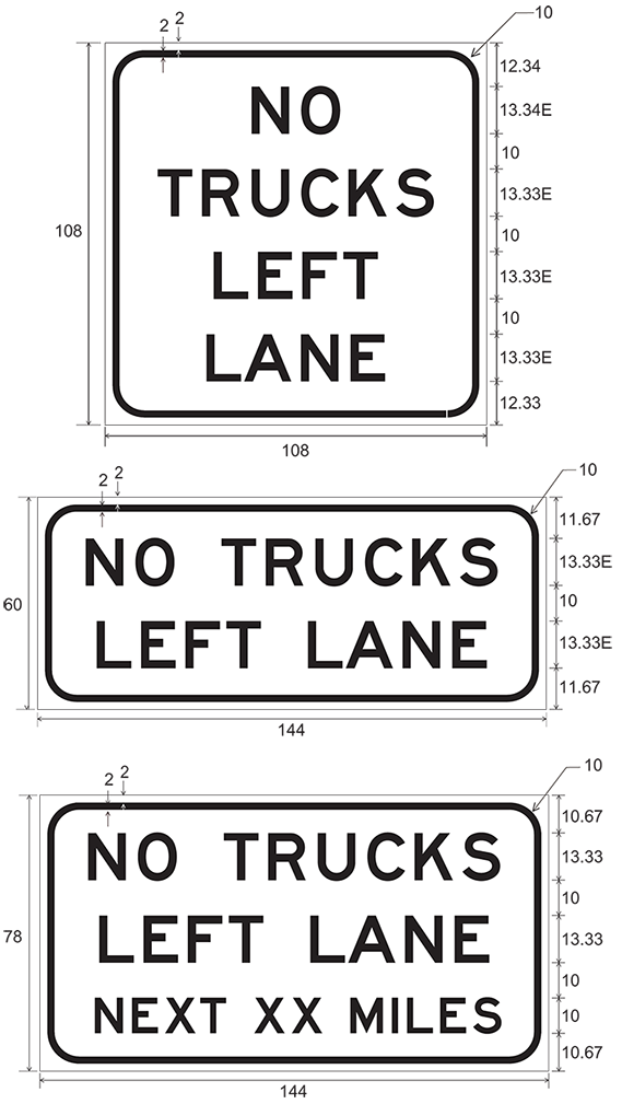 Restricted truck lane sign details (click in image to see full-size image)