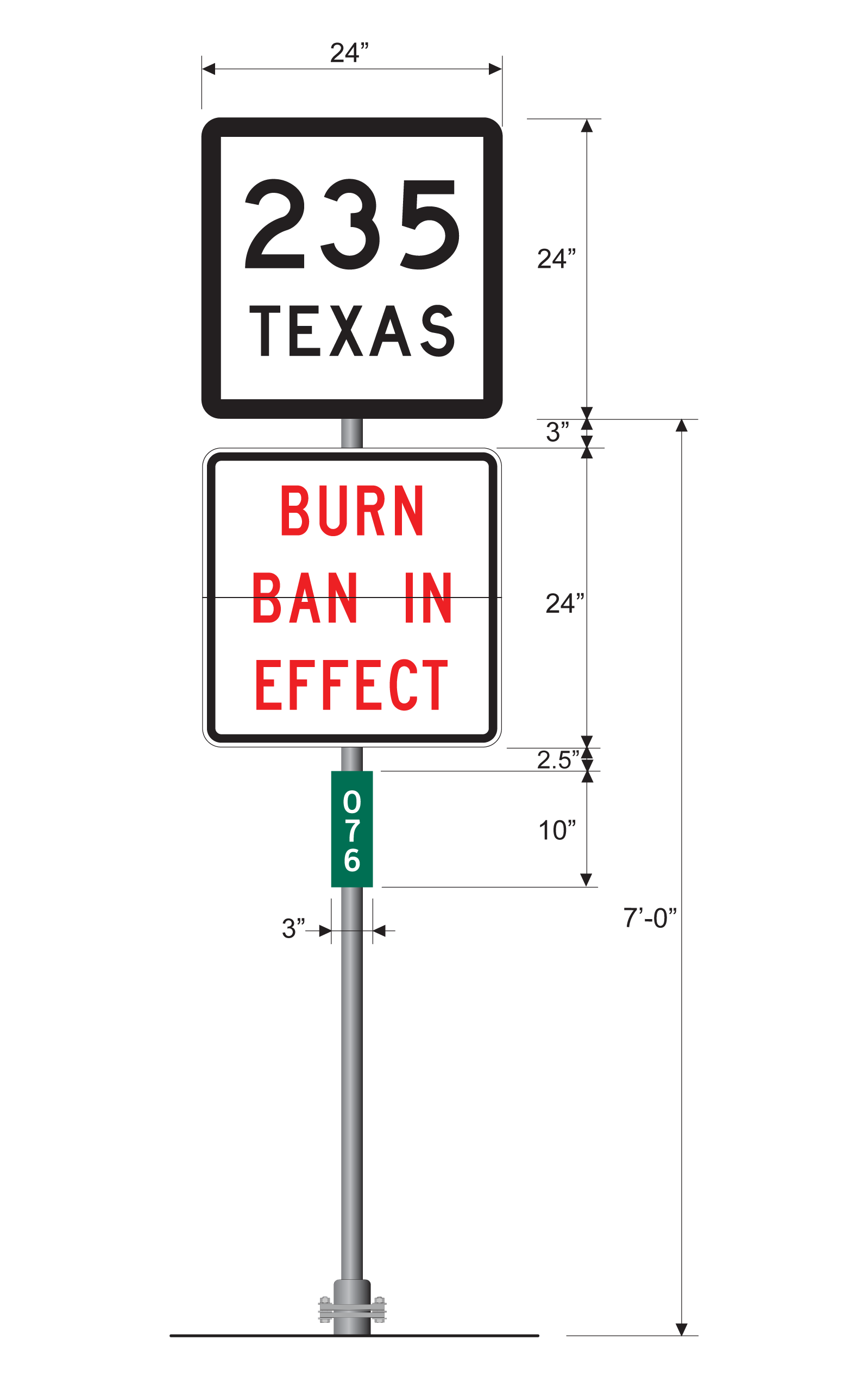 Route marker assembly with burn ban sign (click in image to see full-size image)