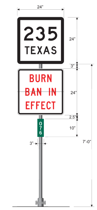 Route marker assembly with burn ban sign (click in image to see full-size image)