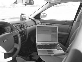 Equipment setup in test vehicle-laptop positioning. (click in image to see full-size image)