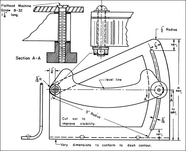 Suggested mounting for ball-bank indicator on dash. (click in image to see full-size image)