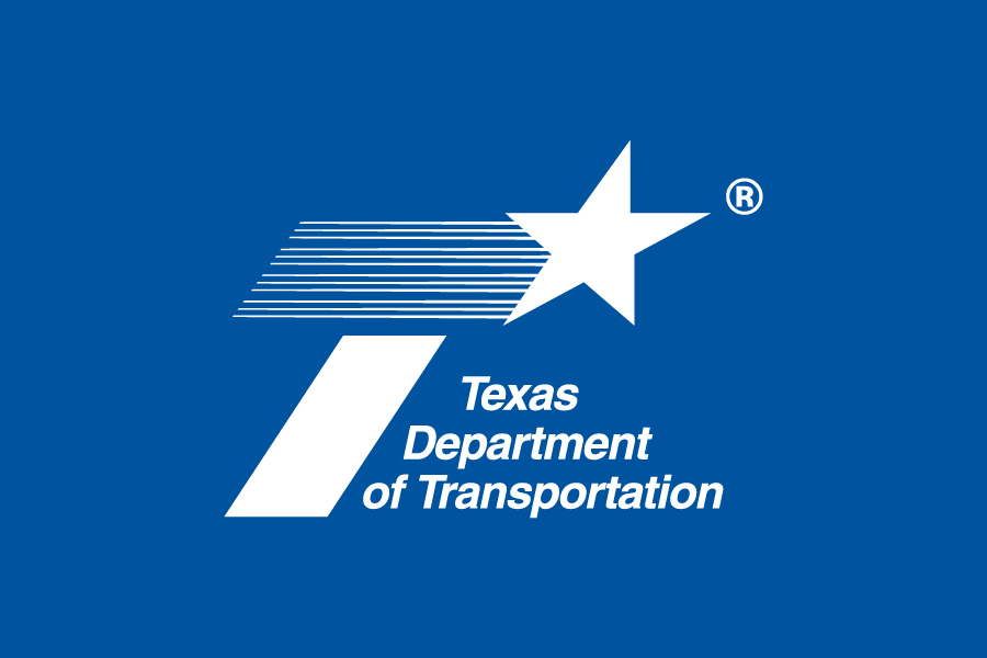 Logotipo de 3 líneas de TxDOT sobre fondo azul