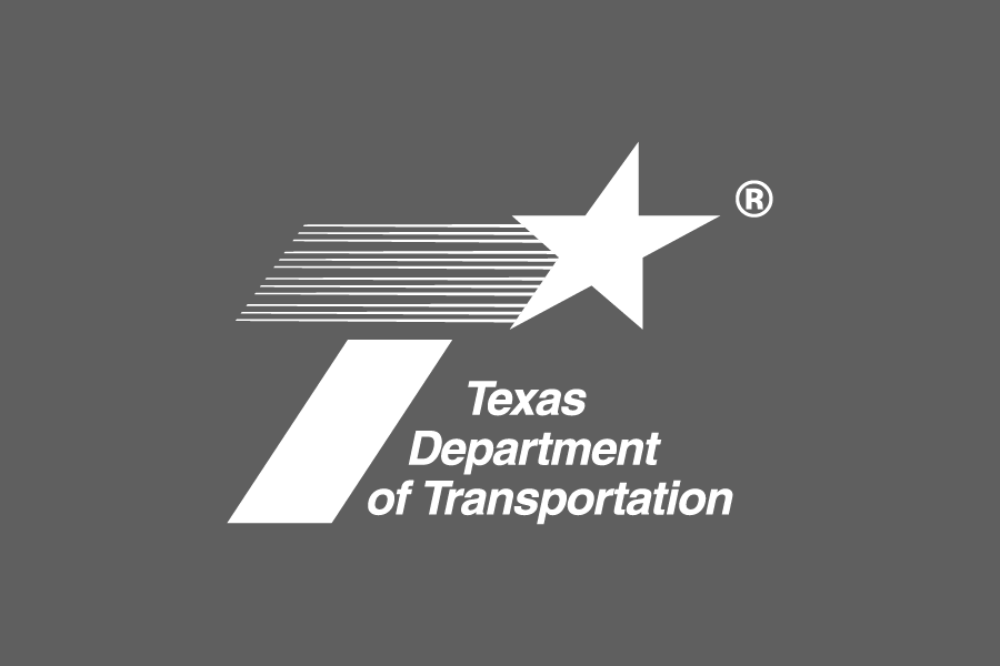 Logotipo de 3 líneas de TxDOT sobre fondo gris