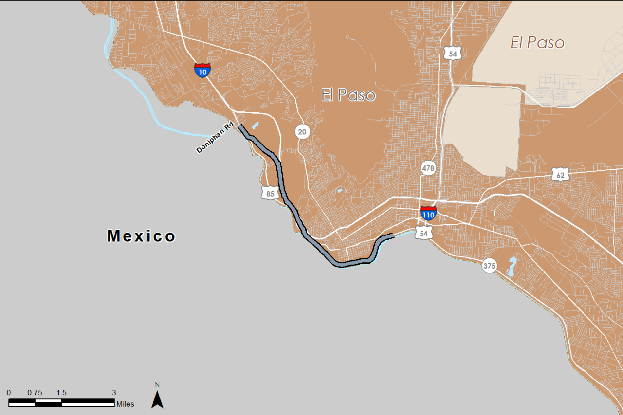 Mapa de la extensión oeste de la autopista fronteriza Loop 375