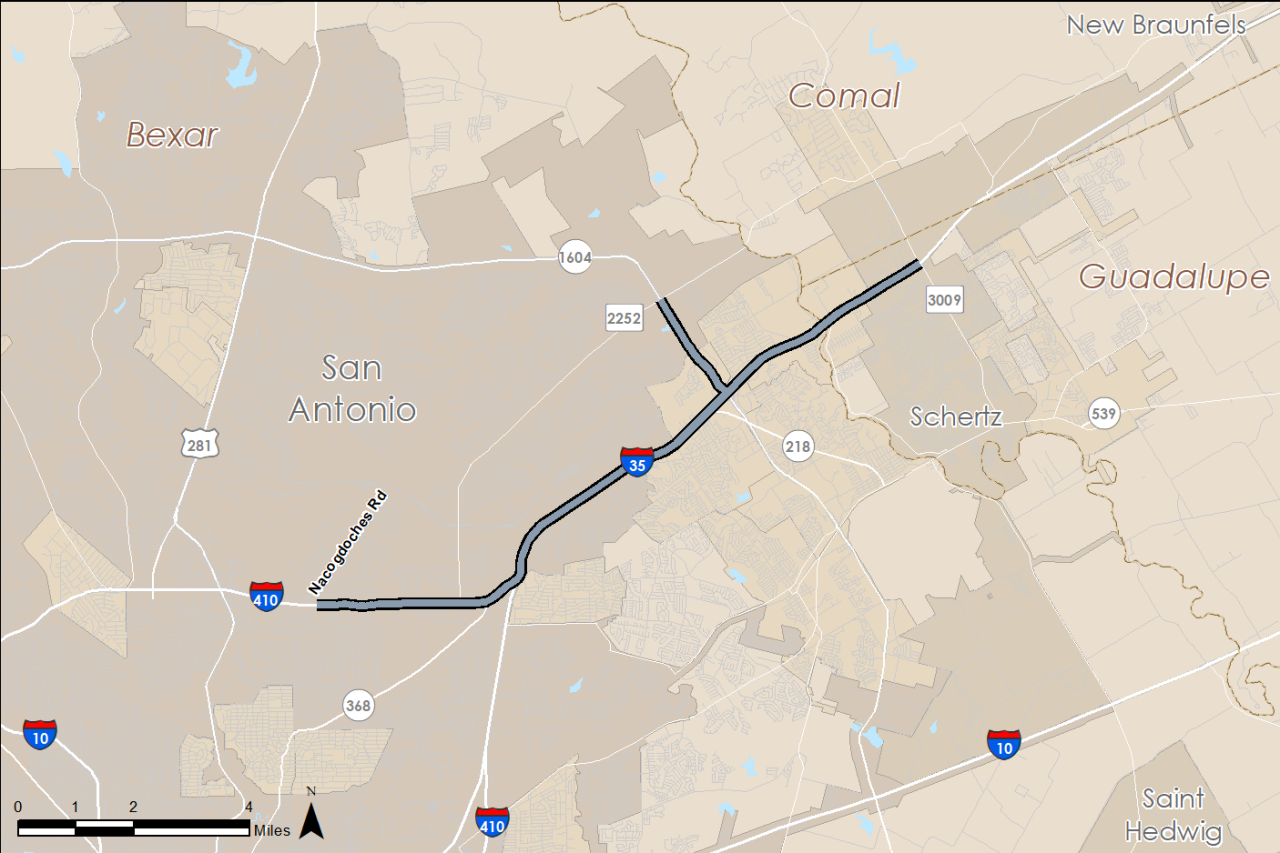 Mapa central de la expansión noreste de la I-35