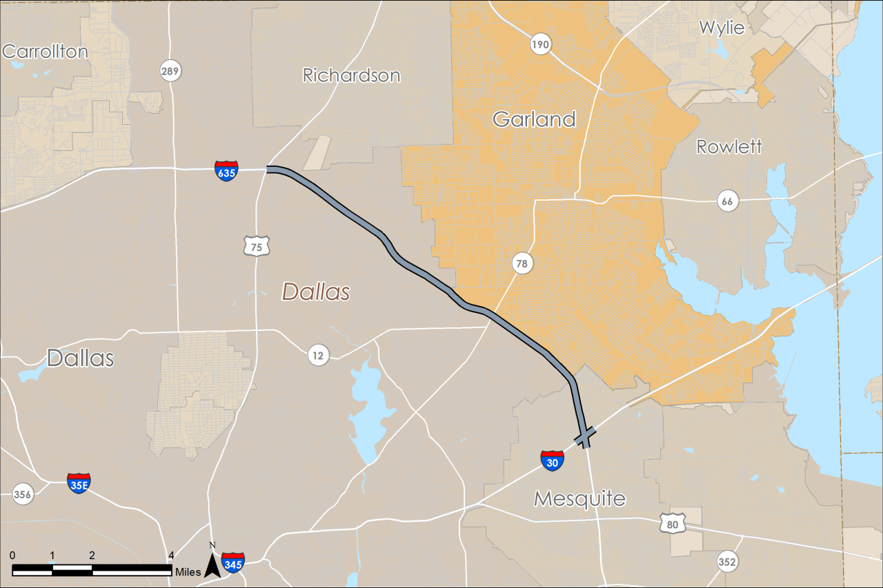 I-635 LBJ East mapa