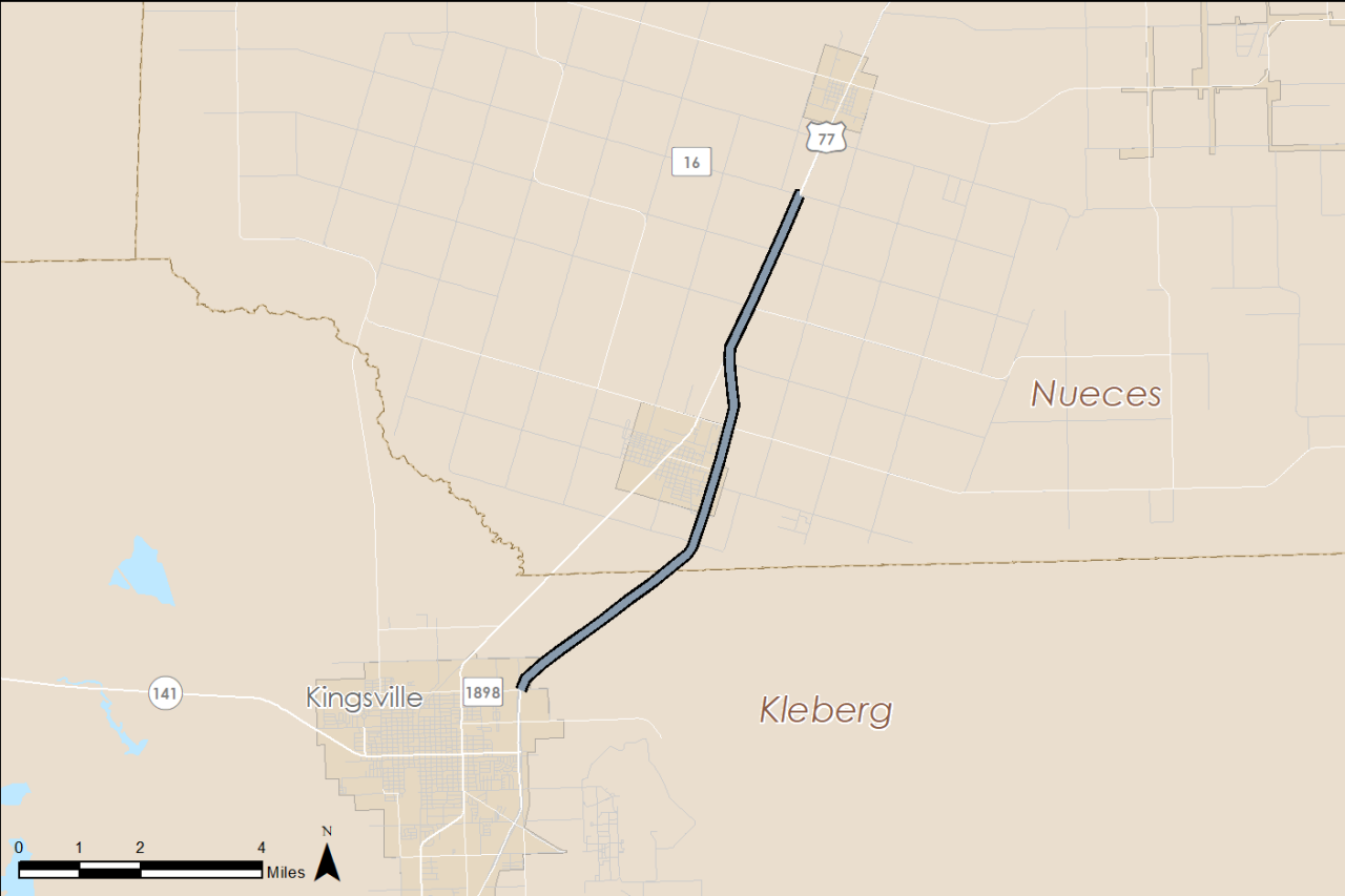 Mapa de la US 77 desde Kingsville hasta Driscoll
