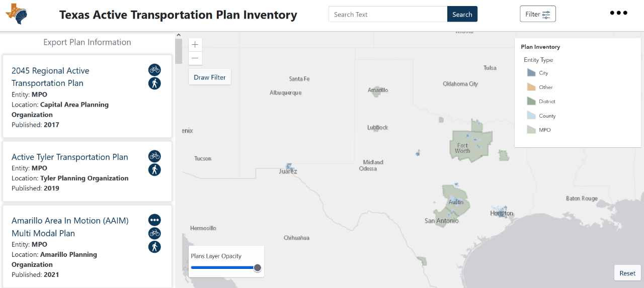 Texas Active Transportation Plan Inventory map