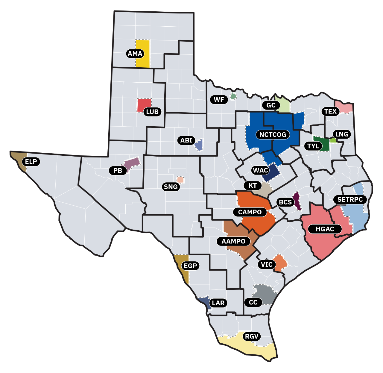 Texas county map for the Texas Travel Survey