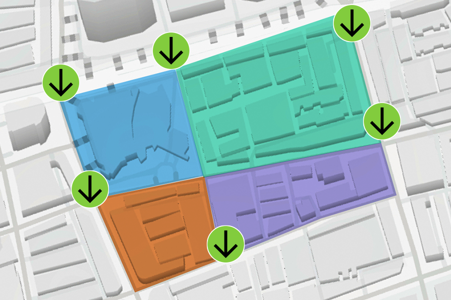 Colorful site plan map with arrows