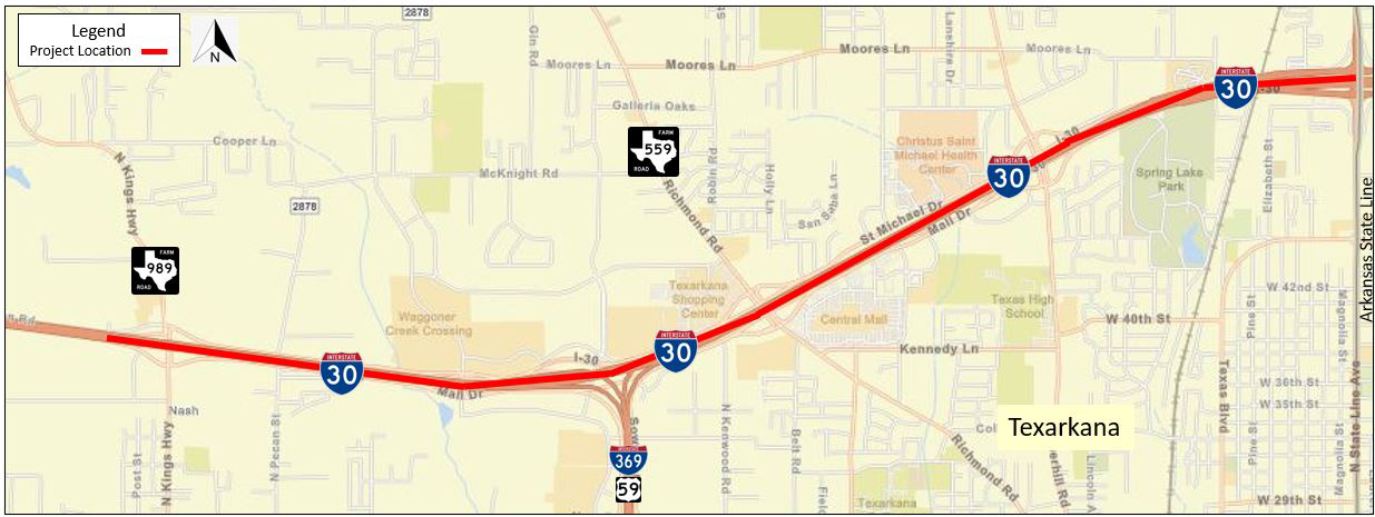 I-30 Texarkana map